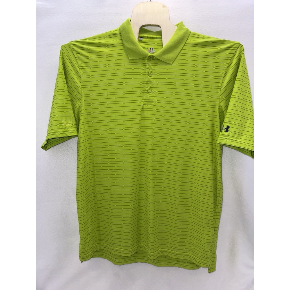 Under Armour Polo Shirt Mens Large Green Striped Short Sleeve Nokian Tyrese Logo